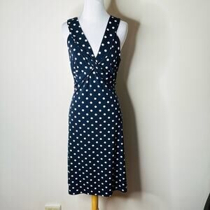 LOFT Navy Polka Dot Tie Back Midi Dress